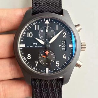 高仿万国大型飞行员TOP GUN MIRAMAR海军空战部队系列IW388001 ZF厂黑陶瓷日历计时飞返逆跳